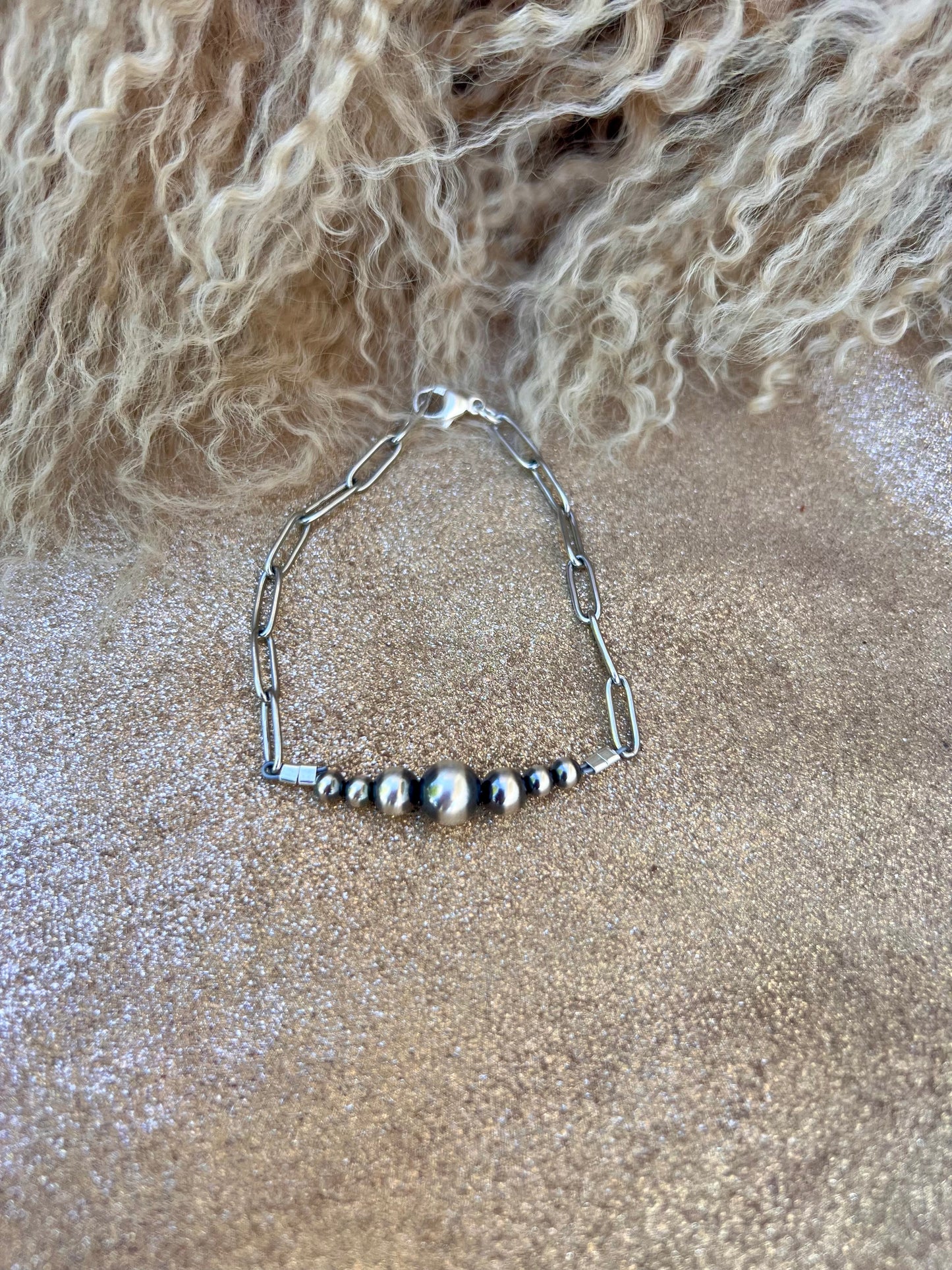 Sterling Silver Pearl Beaded Bar Bracelet