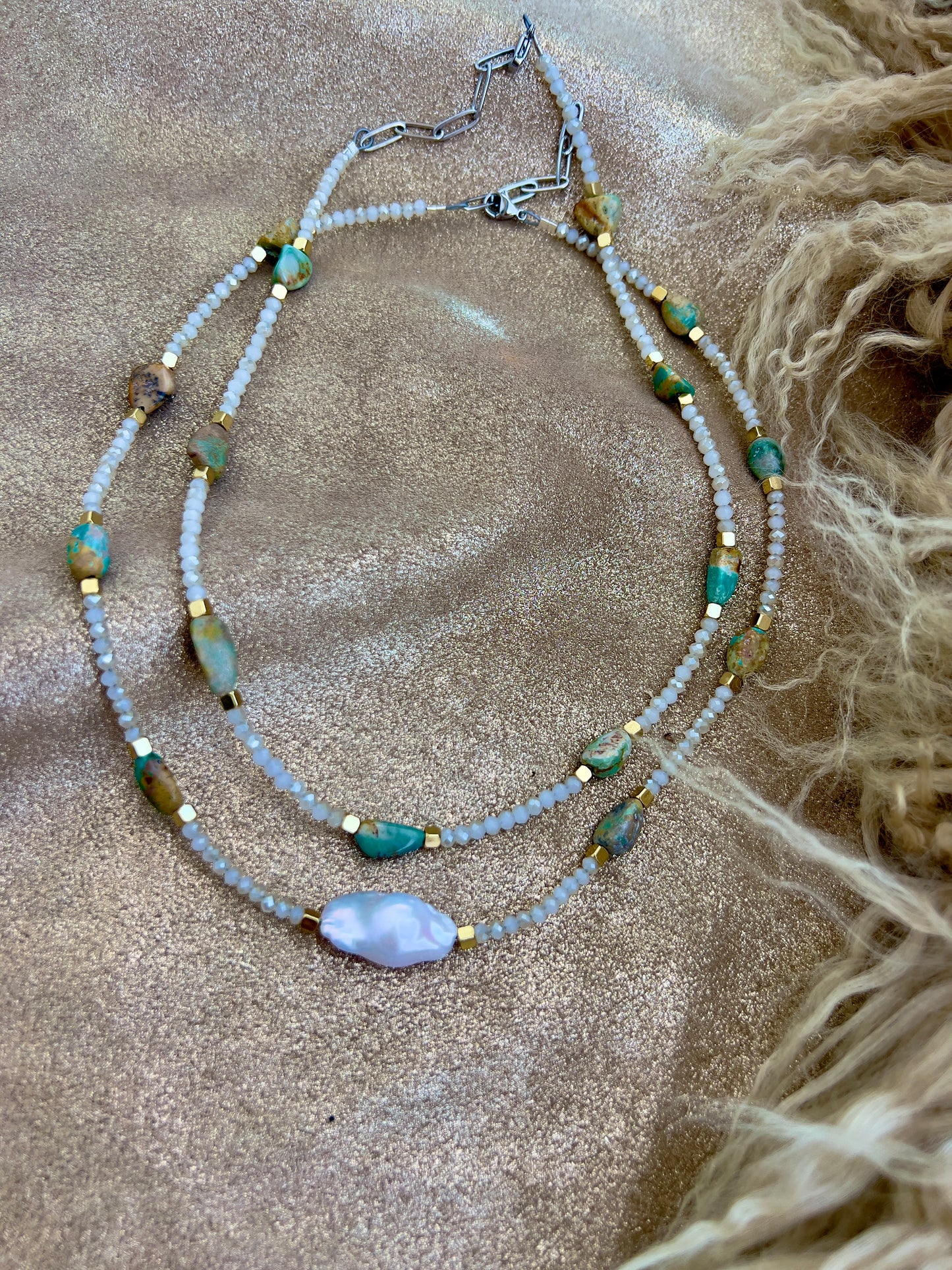 Baroque pearl and turquoise necklace