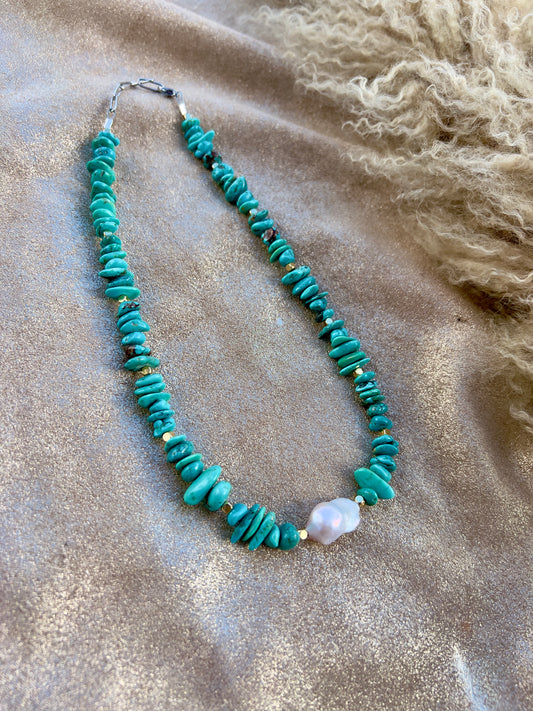WHOLESALE - Turquoise, Pearl and Gold Necklace