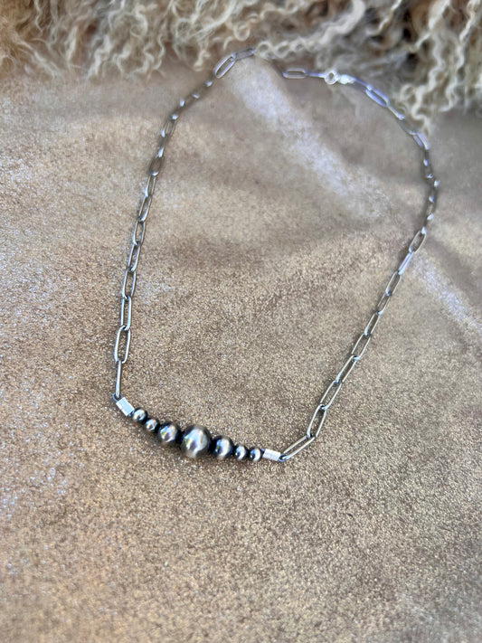 Sterling Silver Pearl Beaded Bar Necklace