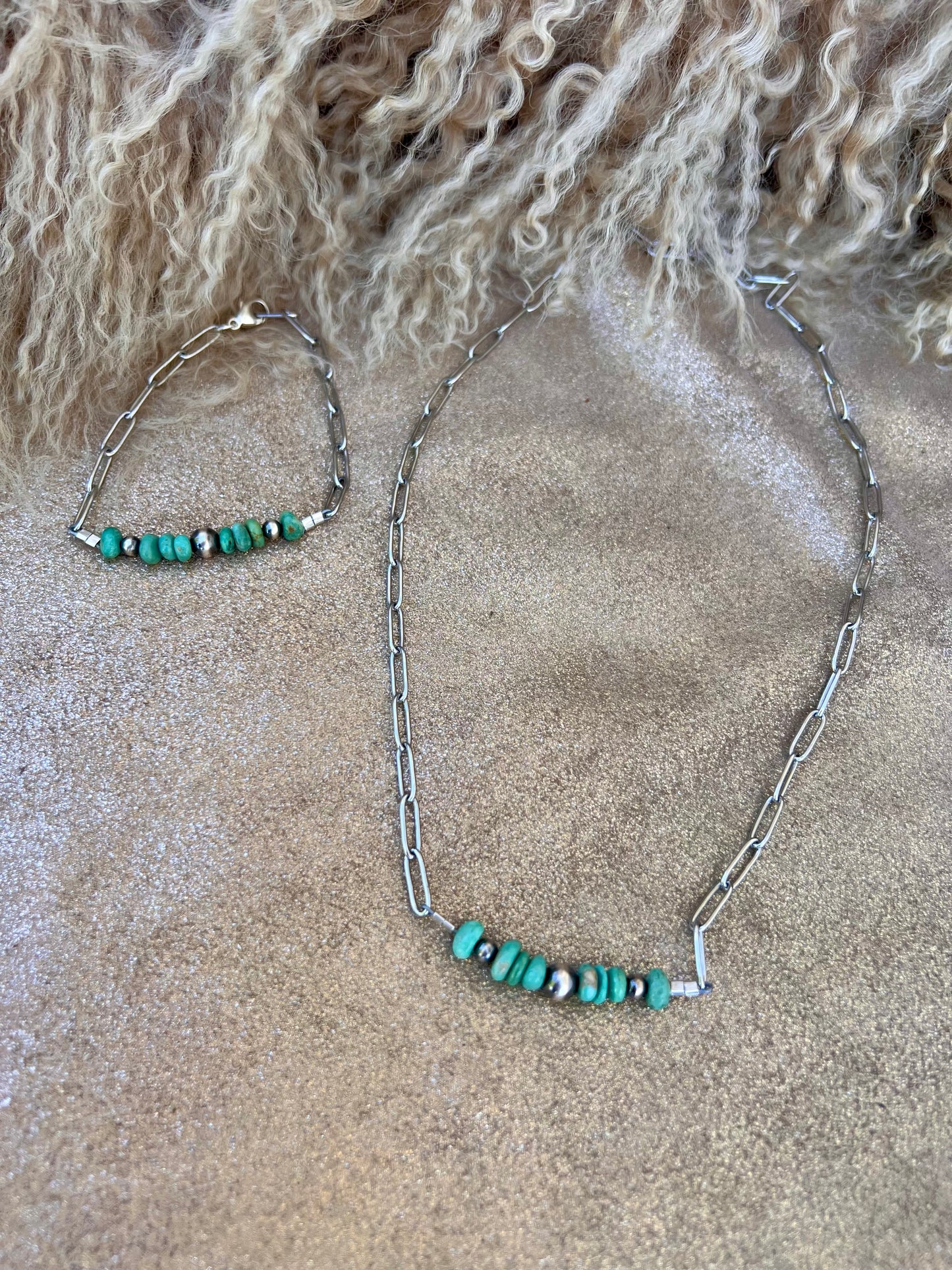 Sterling Silver and Turquoise Beaded Bar Necklace