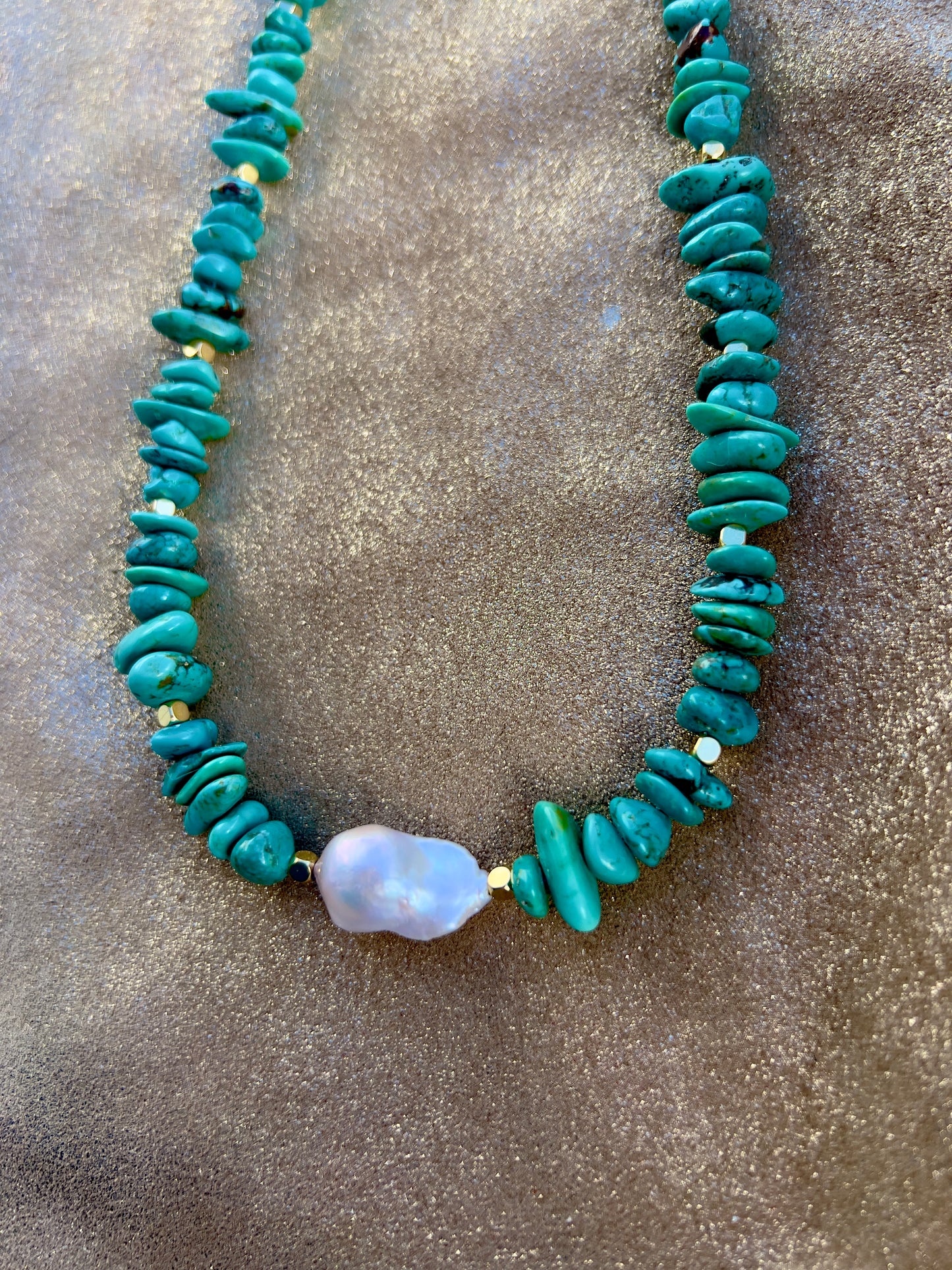 WHOLESALE - Turquoise, Pearl and Gold Necklace