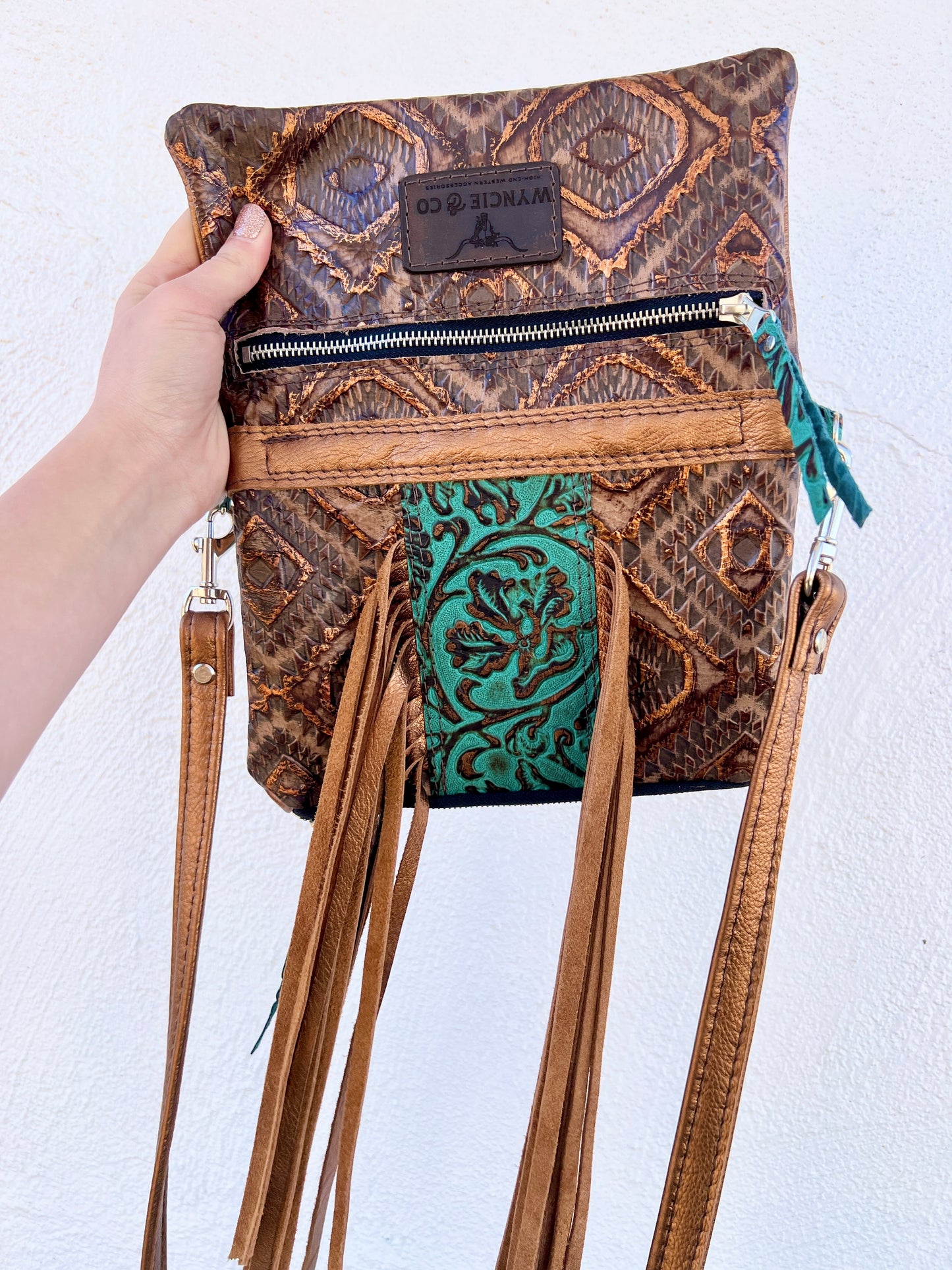 Bi Fold Wallet - Bronze and Turquoise