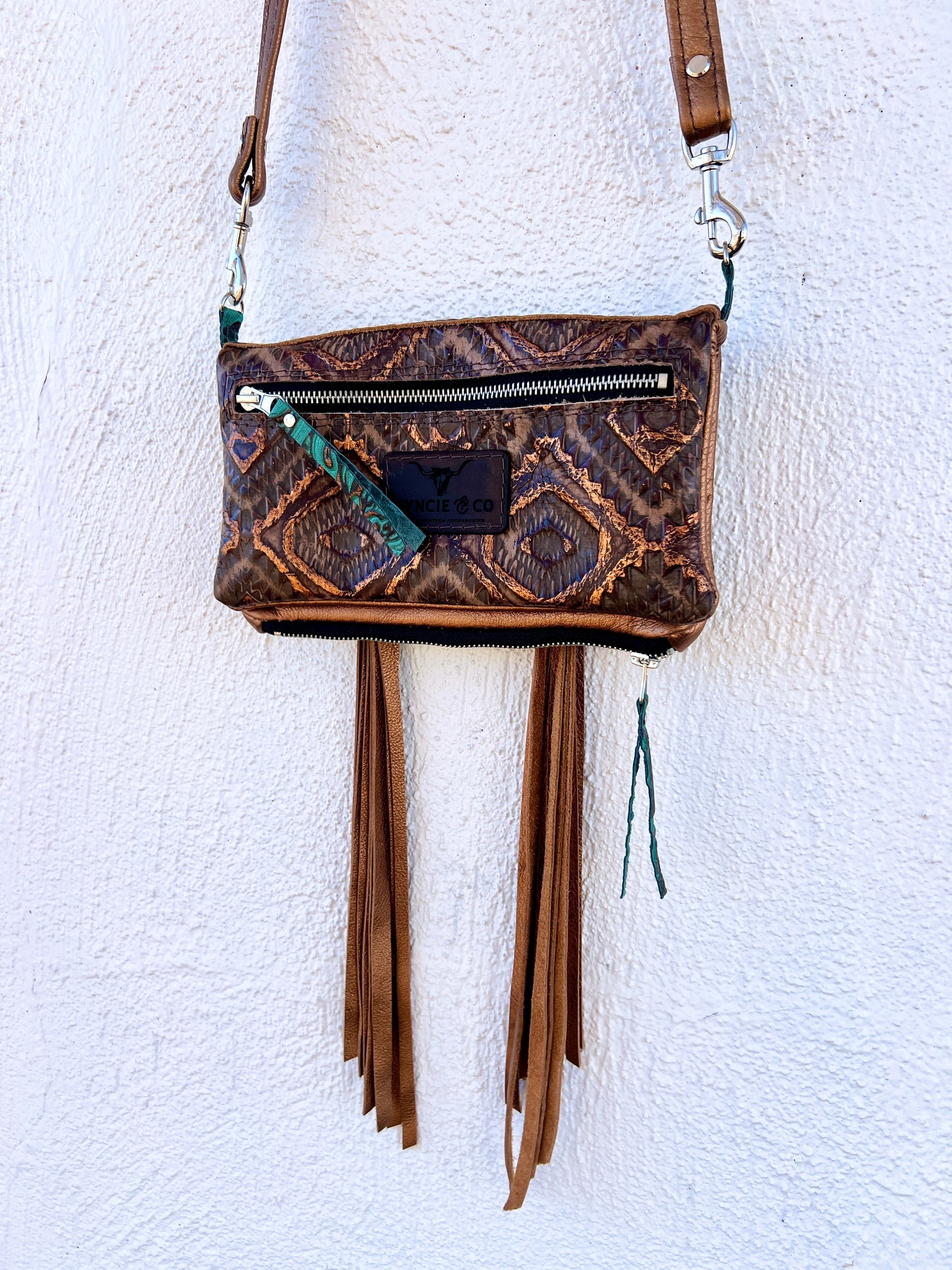 Bi Fold Wallet - Bronze and Turquoise