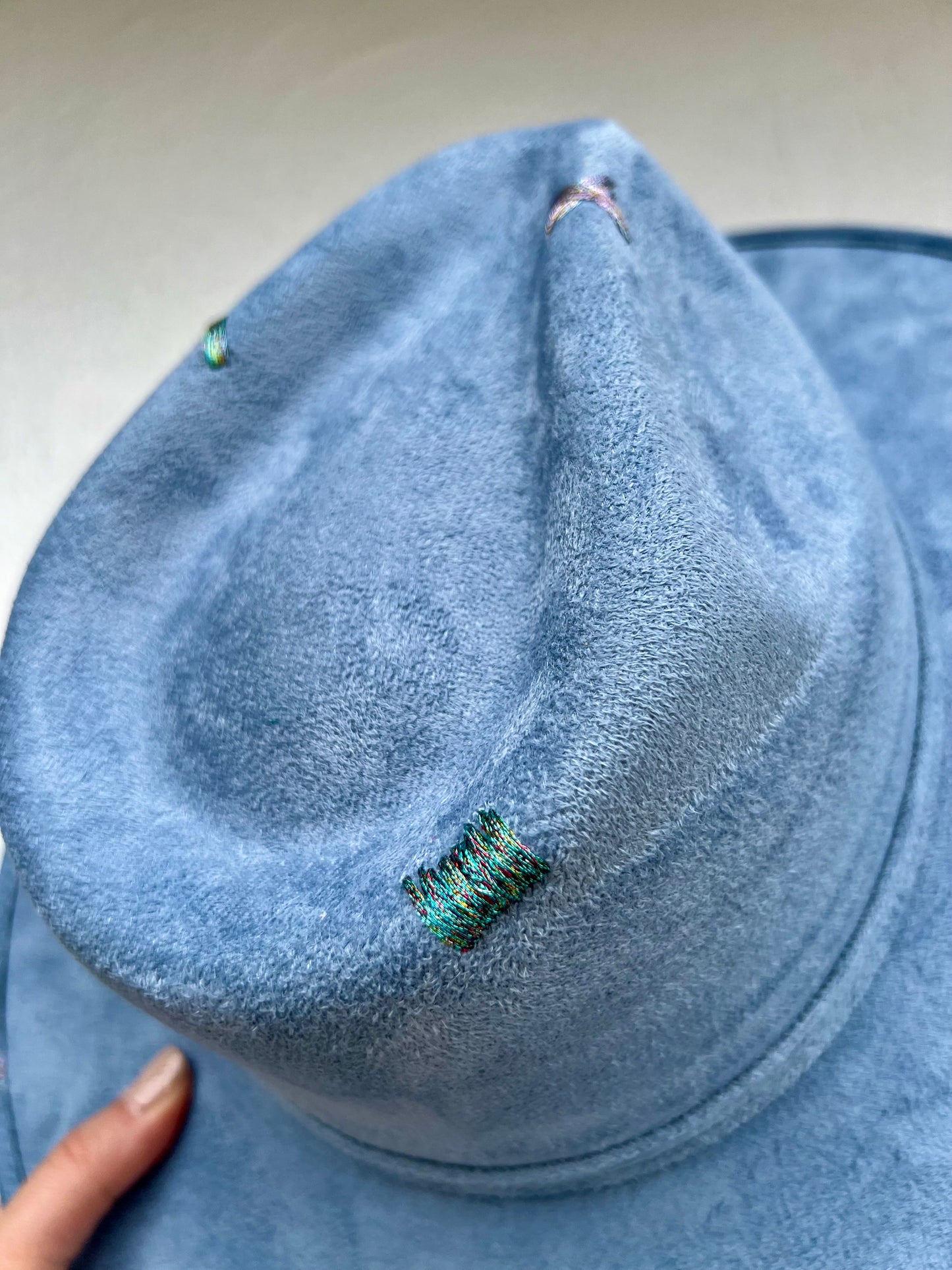 Denim Blue And Metallic Hat