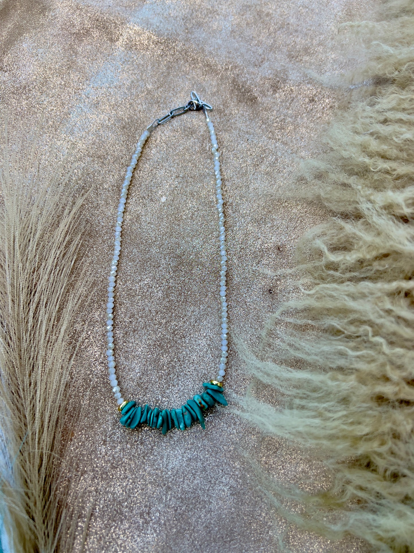Turquoise, White and Gold Necklace