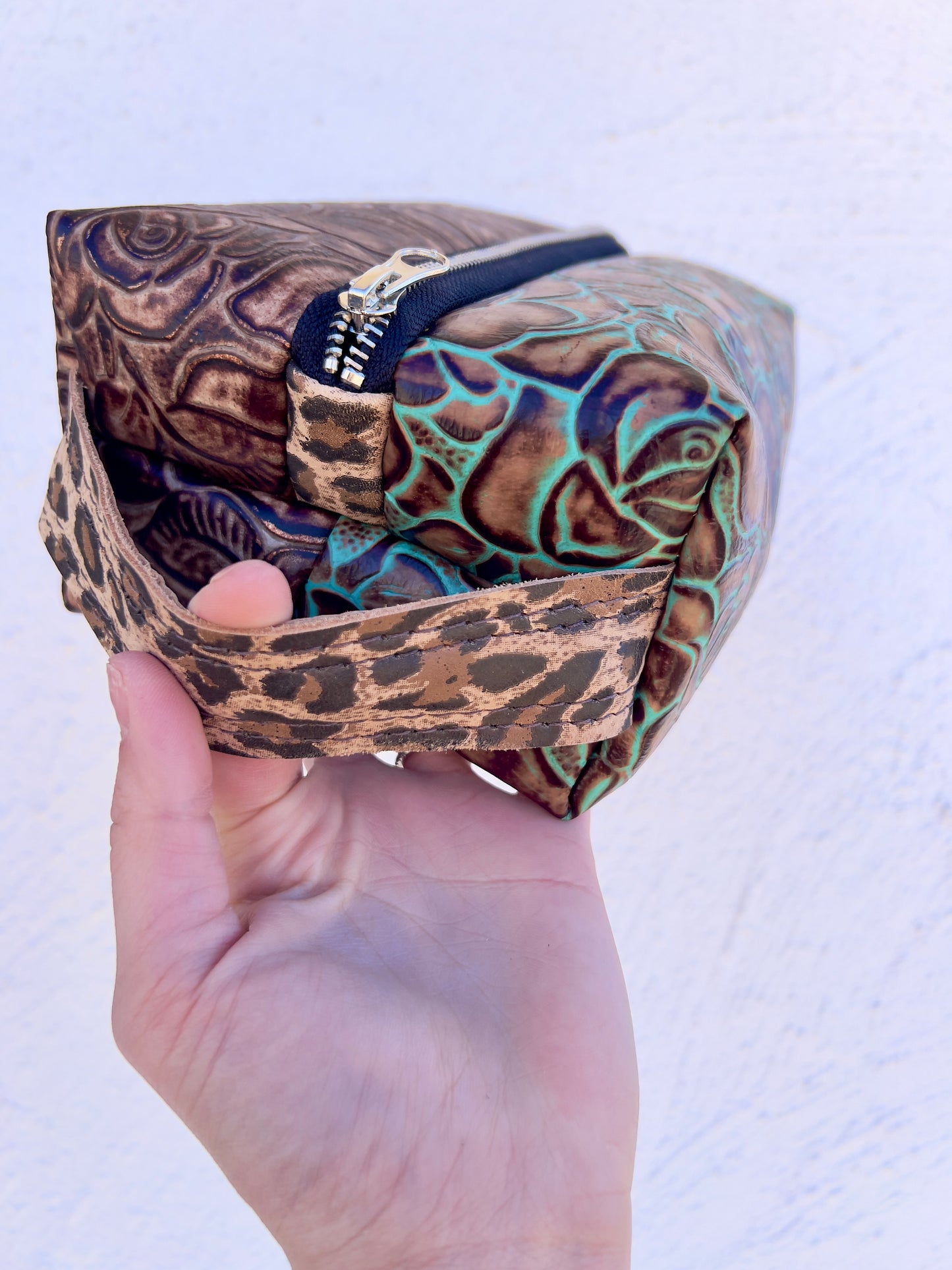 Boxed Makeup Bag Brown and Green Rose