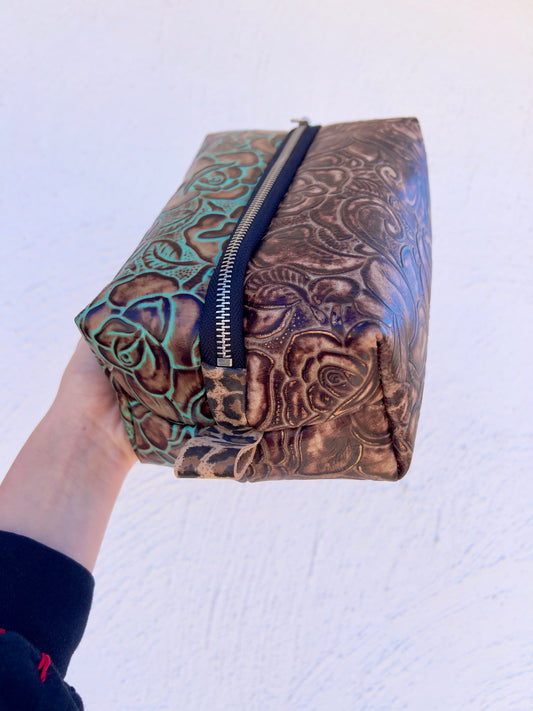 Boxed Makeup Bag Brown and Green Rose