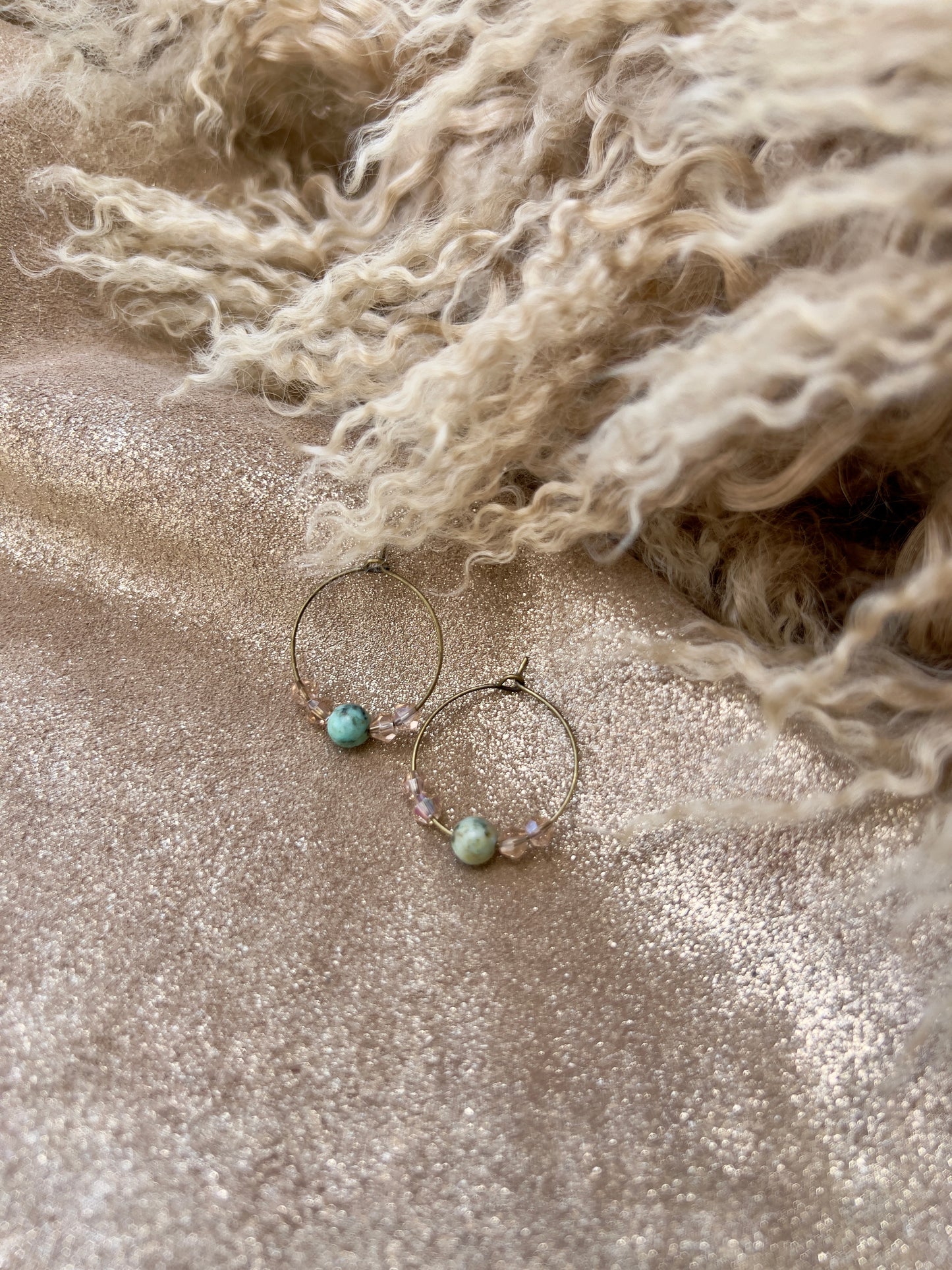 Mini Hoops - Turquoise and Champagne Crystal
