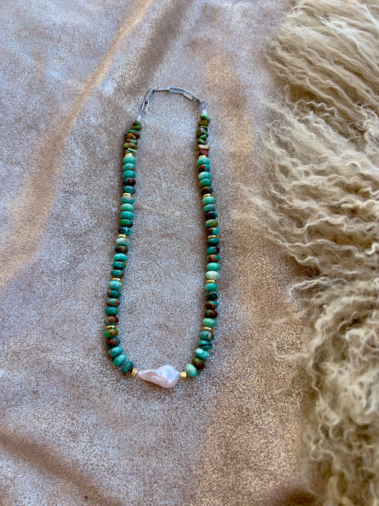 Turquoise and Pearl Necklace