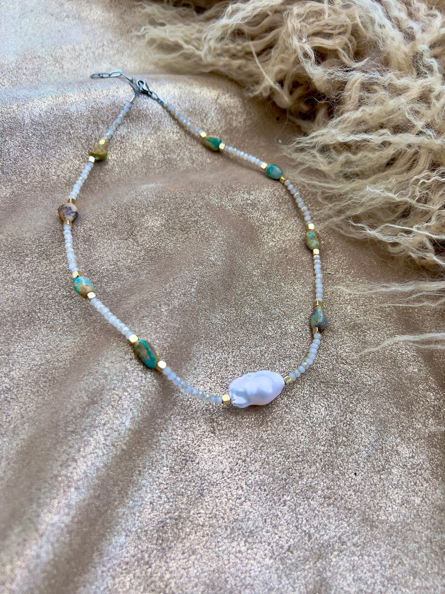 Baroque pearl and turquoise necklace
