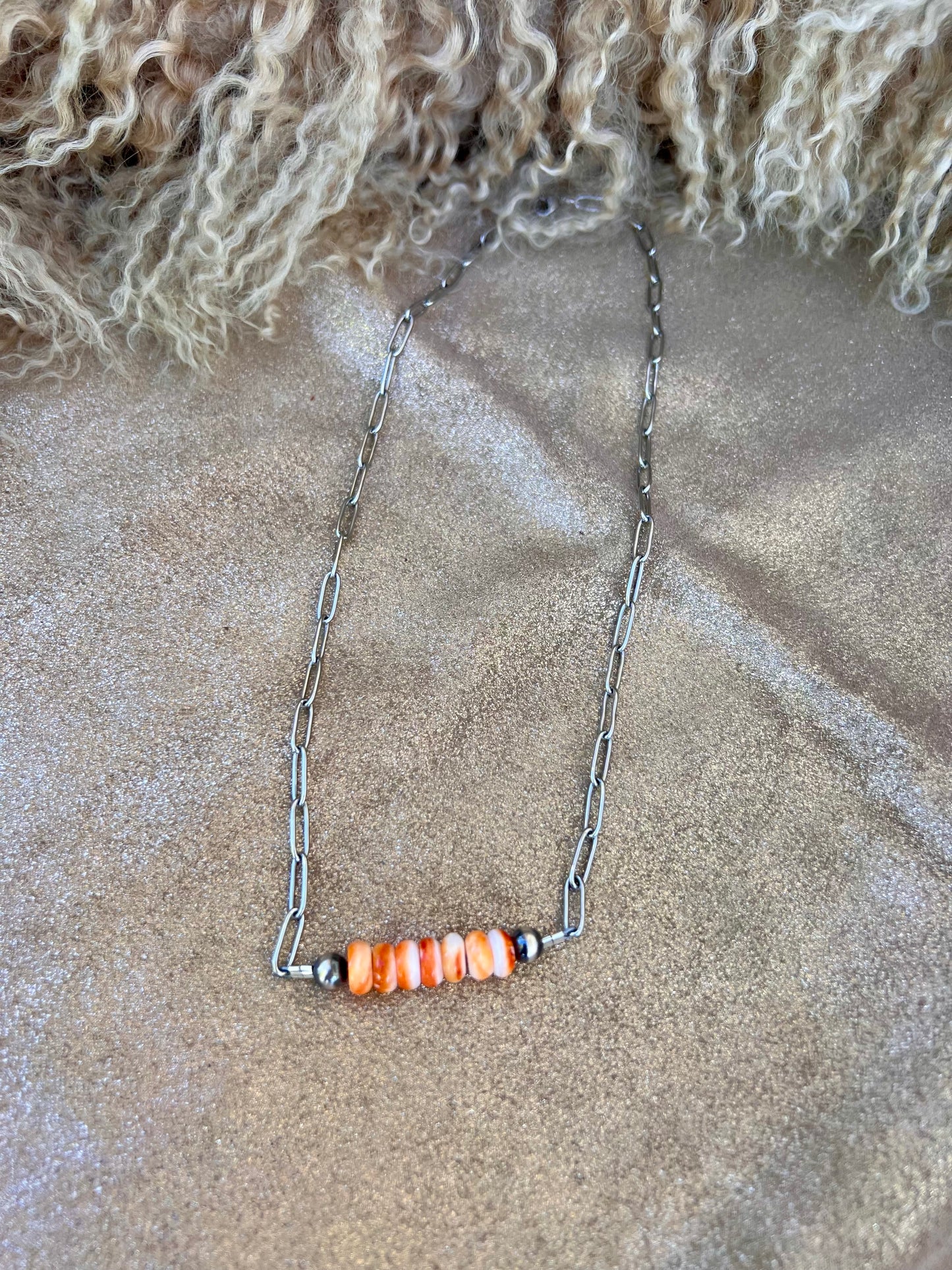 Spiny Oyster Beaded Bar Necklace